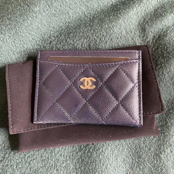 Rare Chanel Classic CardHolder - Caviar Quilted Leather - Navy Blue w/GoldTone